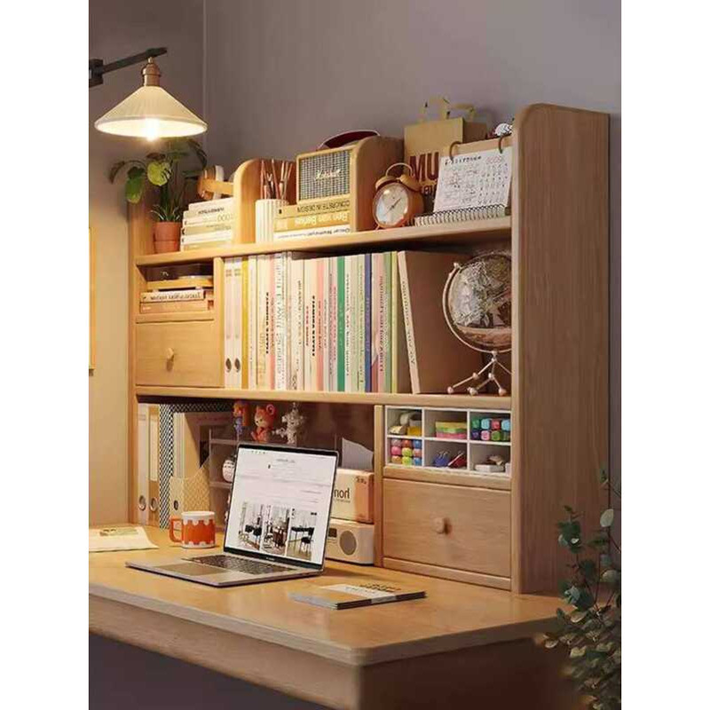 Solid Wood Bookshelf Desktop Student Rack Storage Cabinet Wall-Mounted ...