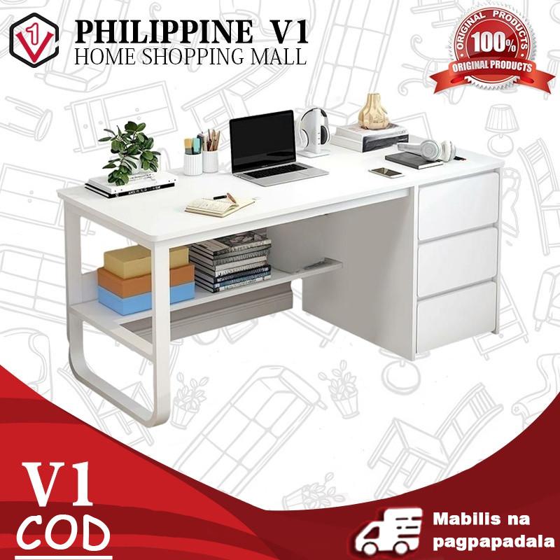 Philippines V1 Computer Desk with 3 Drawers Modern Writing Desk Storage ...