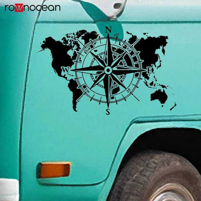 X World Map Compass Camper Sticker - Vinyl Decals For Your Van, Camper ...