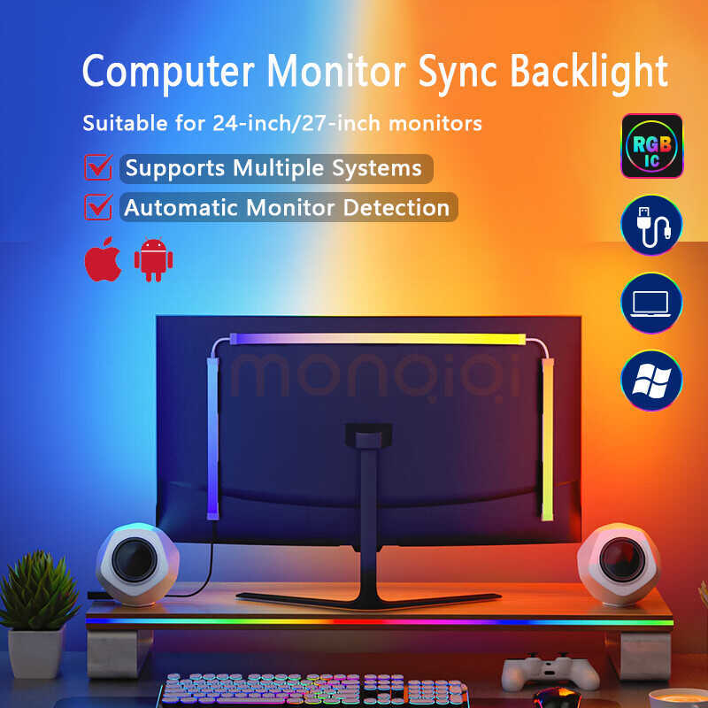Computer Monitor Screen Ambient Backlight For 24-34 Inch Color Real ...