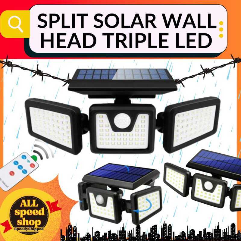 74 LED Solar Lamp Three Head Lights With Motion Detector Outdoor Wall ...