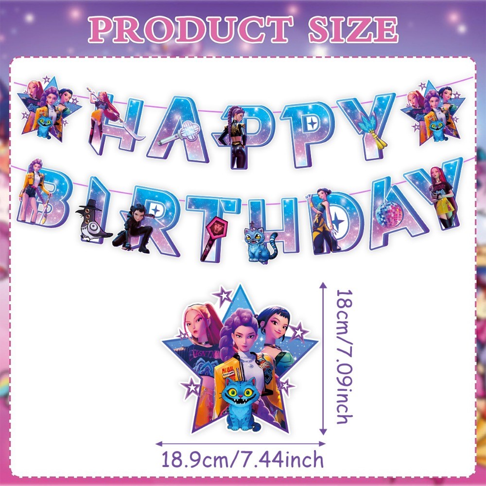 Kpop Demon Hunters Birthday Theme Fans Party Banner Balloons HUNTRX ...