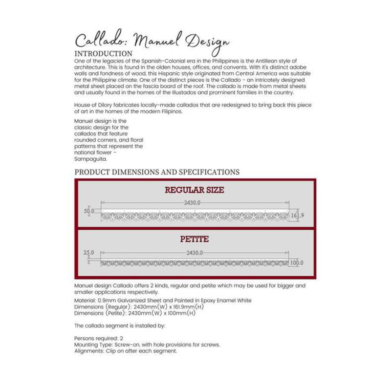 - Callado Sanepa Design - 8Ft Span - 2400Mm Span - Regular And Petite ...