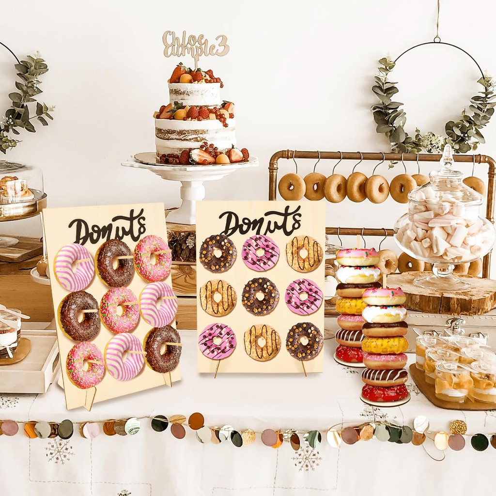 Wooden Donut Wall Display Stand Doughnut Holder Wedding Birthday Decor ...