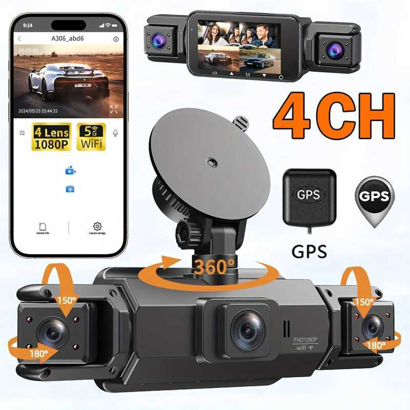 Xj 4Ch GPS Dashcam Car Camera Black Box With Wifi Night Vision DVR 360 ...