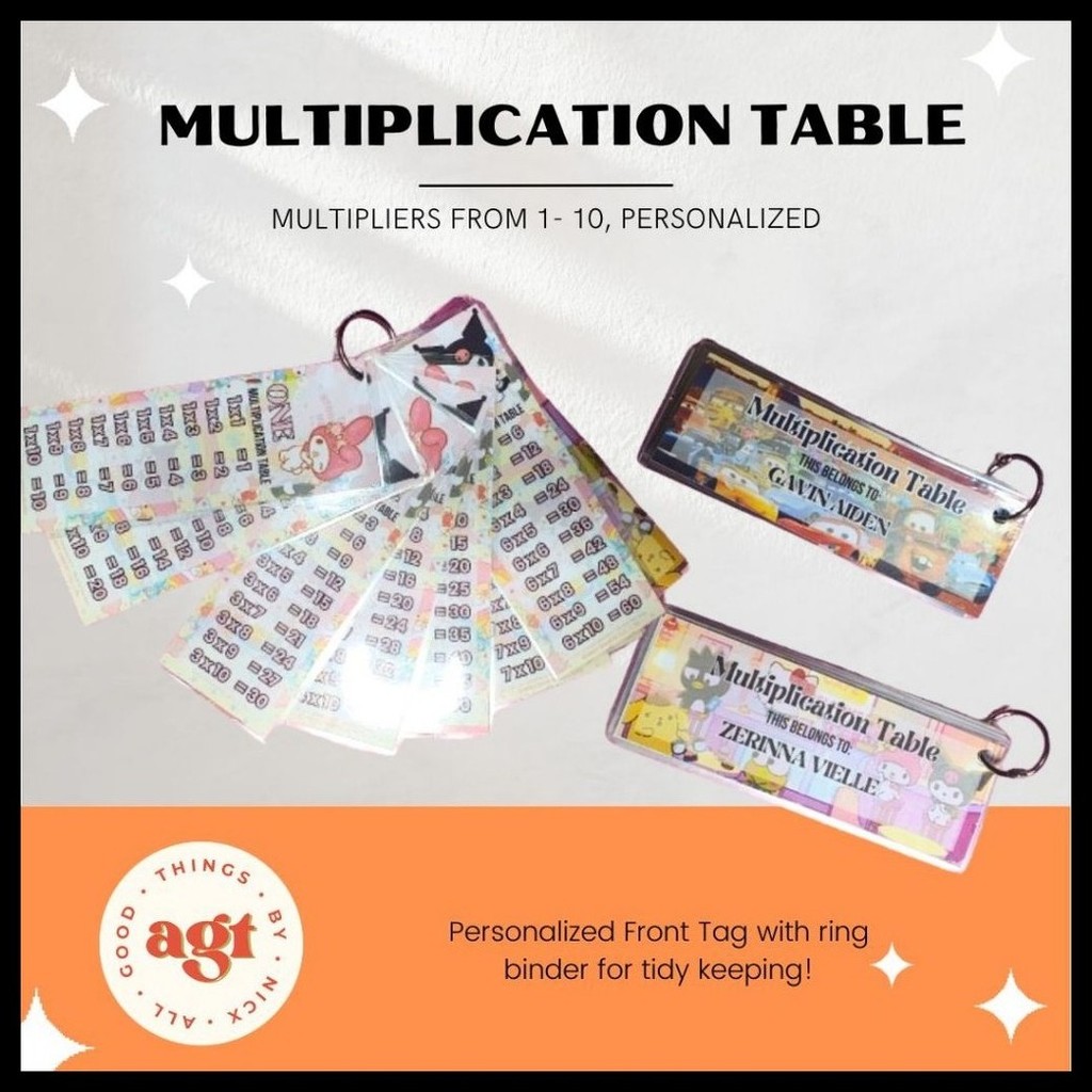 Multiplication Table Flashcards Laminated with Name | Shopee Philippines