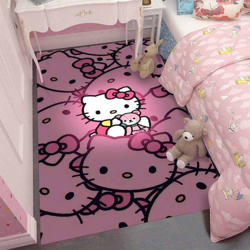 MINISO Sanrio Hello Kitty Cartoon Rug Children Bedroom Home Full Coffee ...
