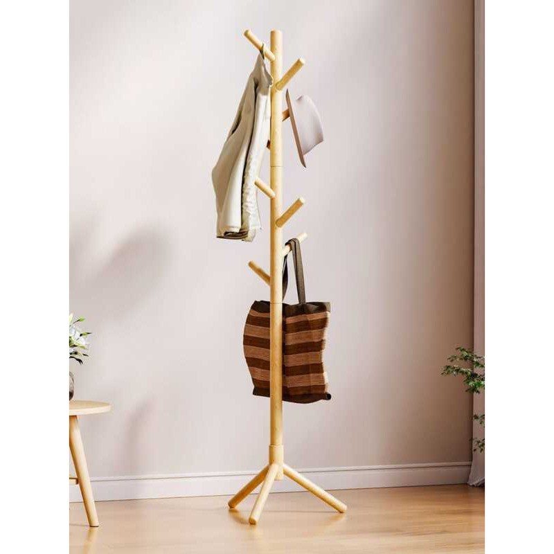 Single Rod Coat Home Simple Storage Solid Wood Clothes Hanging Rack ...