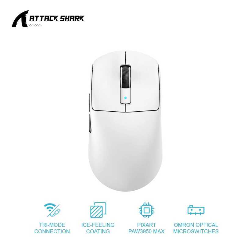 Shark Attack R6 Ultralight Tri Mode Wireless Wired 8K Paw3950max Ice ...