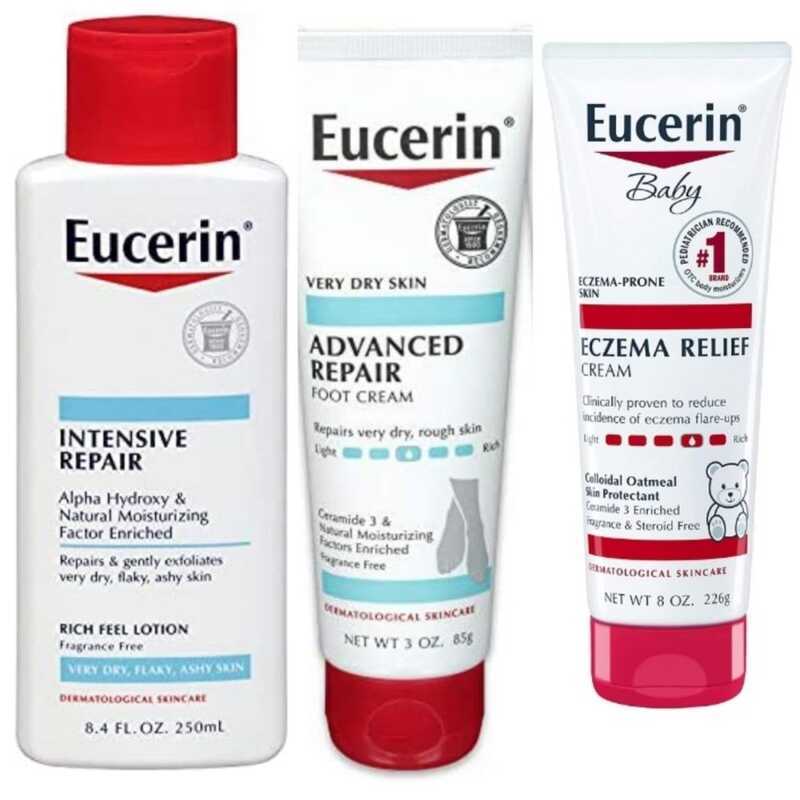 EUCERIN Relief Cream, 8Oz, Advance Repair Foot Cream 3Oz & Intensive ...