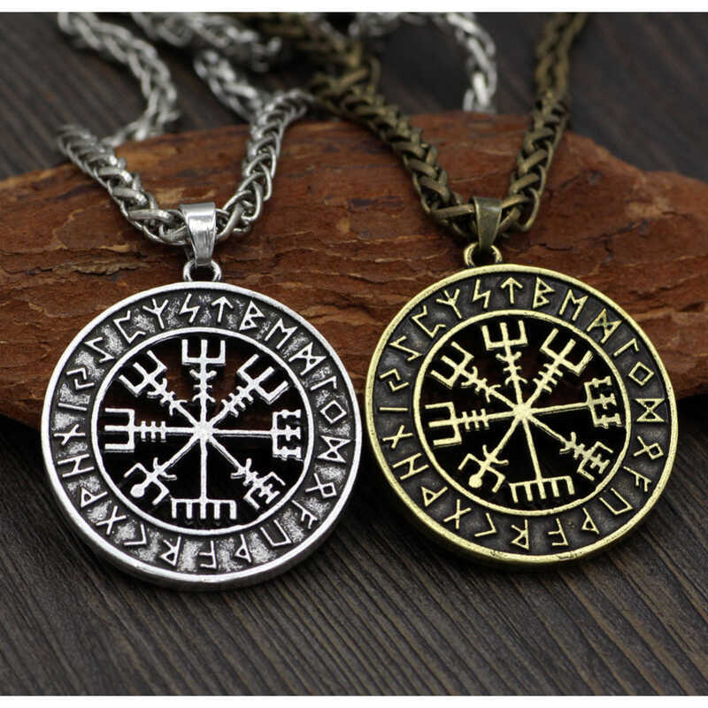 51 Nordic Viking Runes Odin Symbol Compass Pendant Necklace Men's ...