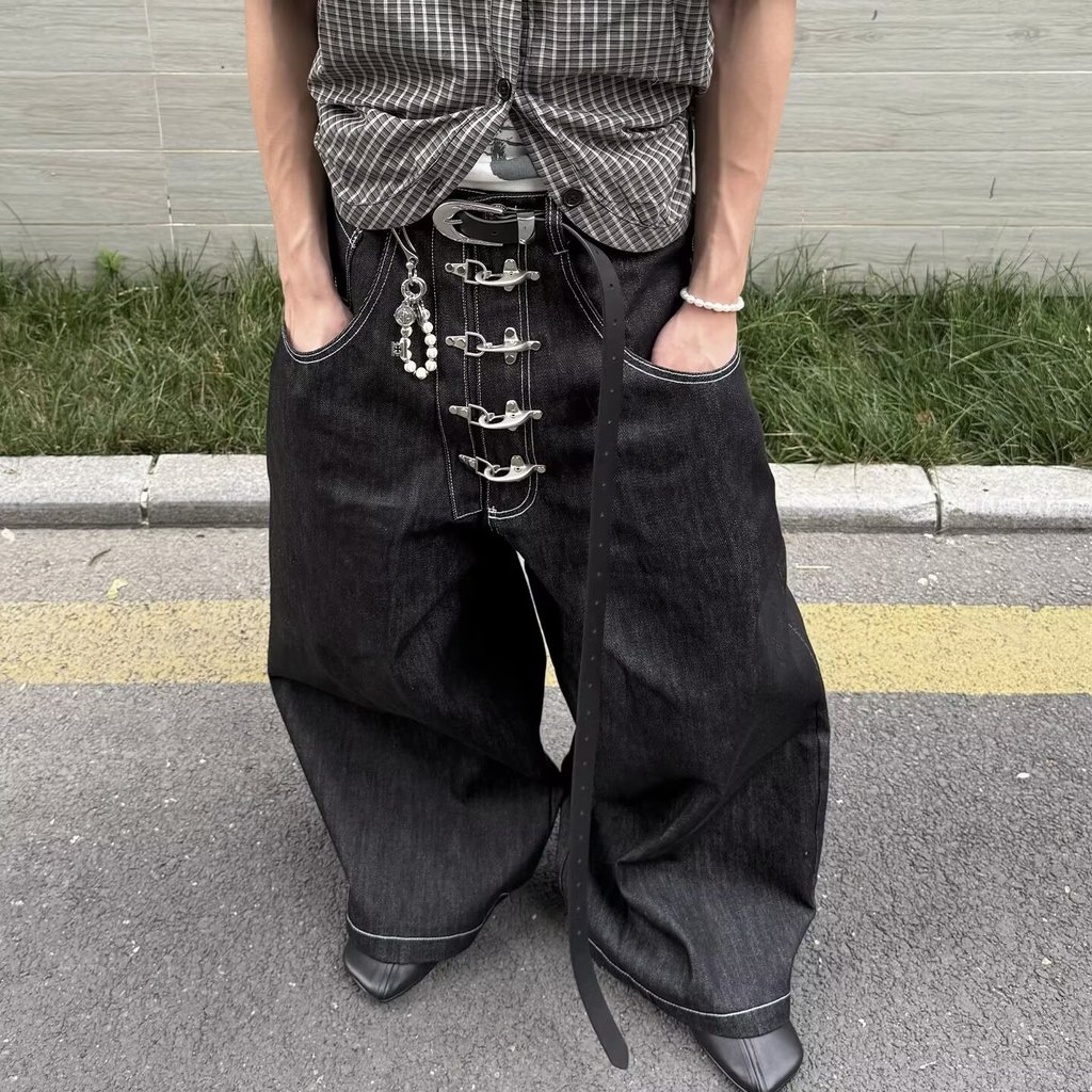 American Retro Washed Denim Jeans For Men Straight Tube Baggy Pants Men ...