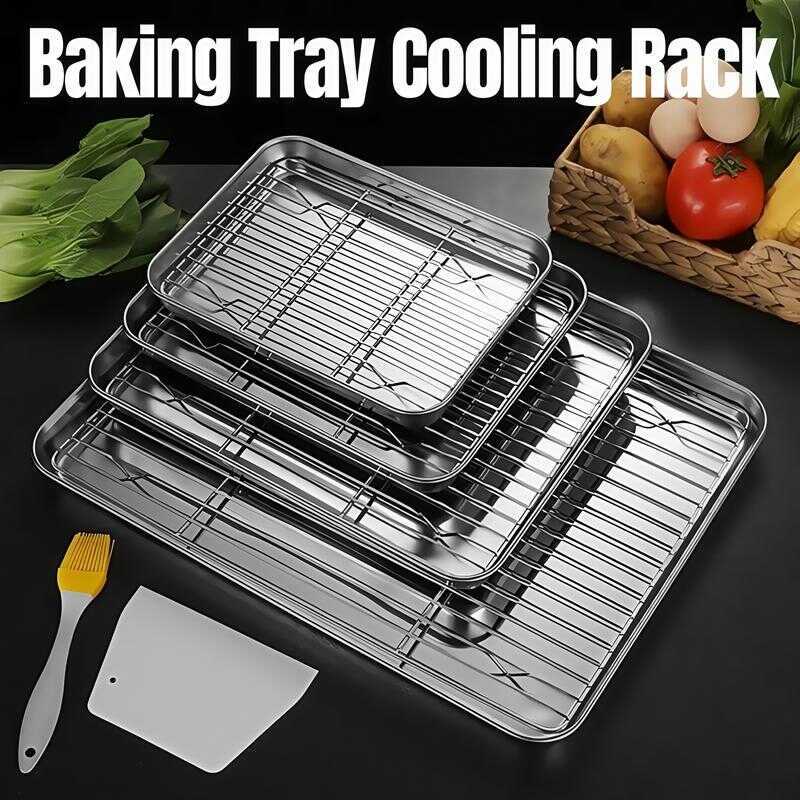 304 Thick Stainless Steel Mesh Oil-Control Cooling Rack Tray Barbecue ...
