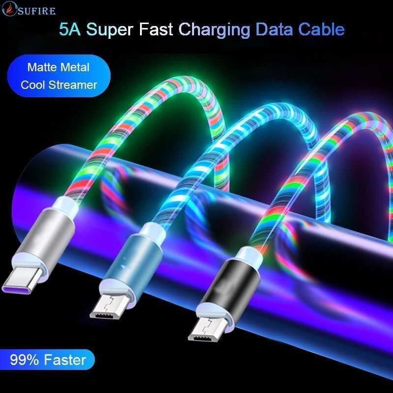 Andriod Ios Type -C Flowing Colors LED Glow USB Fast Charger Cable 540 ...