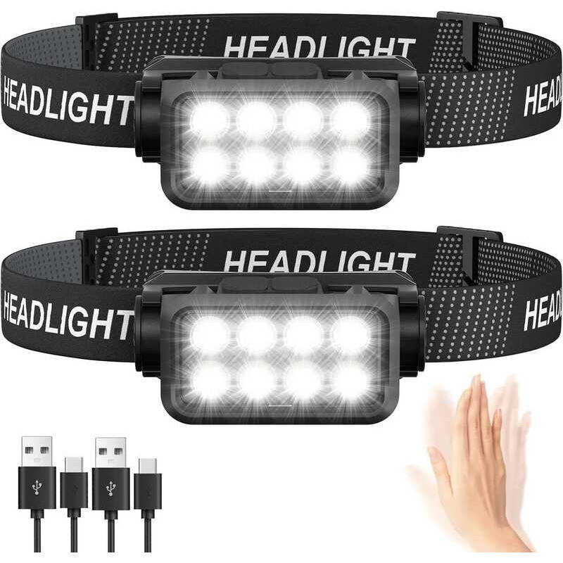 Motion Sensor Rechargeable Headlight Flashlight 8 LED Ultra Bright ...