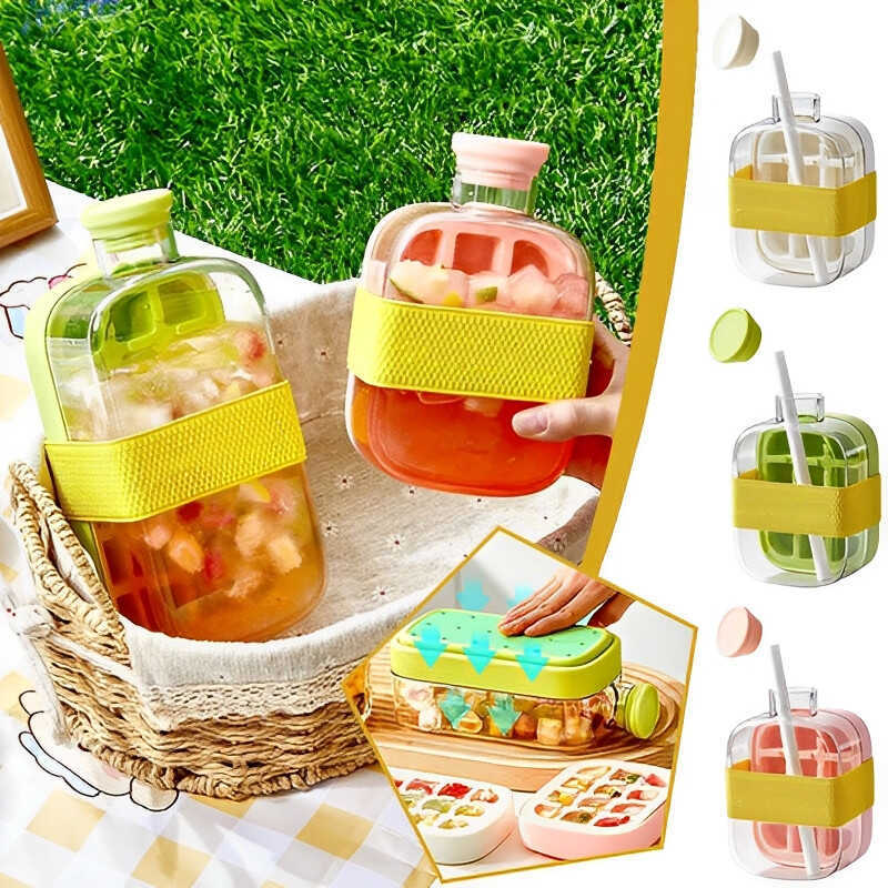 Portable Straw New Water Bottle Cube Tray With Lid Quick Making Easy ...