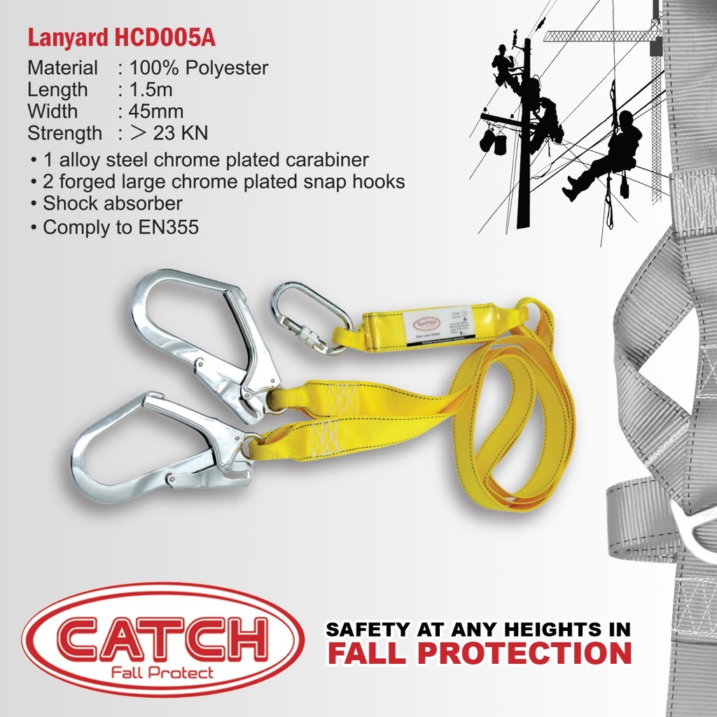 CATCH 5A Double Lanyard w/ Shock Fall Protection / Heavy Duty Fall ...