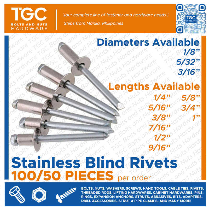 0 TGC 100/50Pcs Stainless Blind Rivets 1/8 5/32 3/16 Inches Pop Ss304 ...