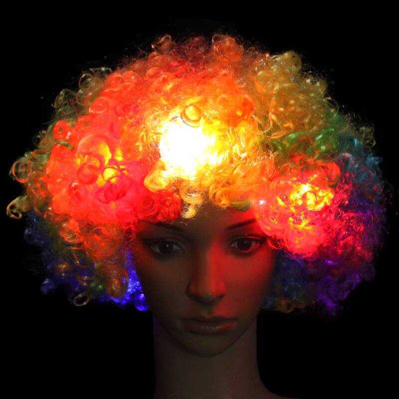 American LED Glowing Headgear Hat Afro Flashing Headwear Clown Wig ...