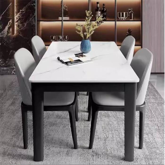 Italian Style Rock Slab Dining Table and Chair Set Modern Rectangular ...