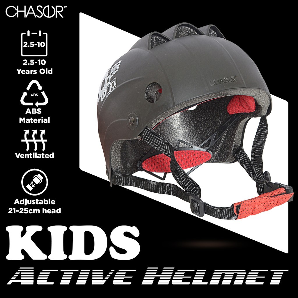 Chaser Kids Active Helmet for Skate Scooter Bike Helmet -Black | Shopee ...