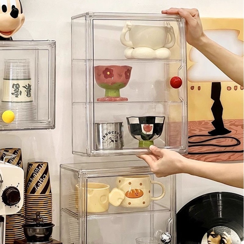 Magnetic Dustproof Cup Display Case Kitchen Storage Rack Cup Holder Tea ...