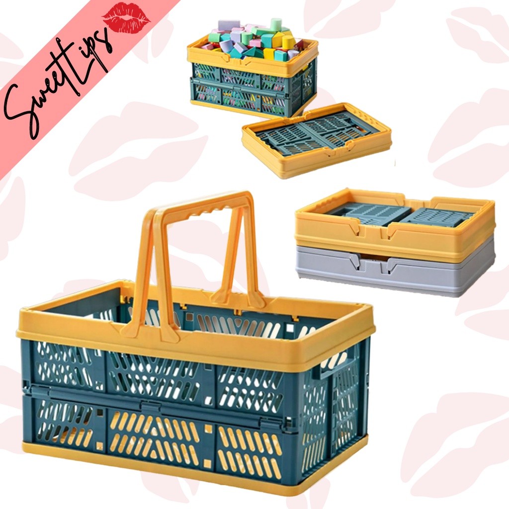 Collapsible Crate Plastic Folding Storage Box Basket Utility Desktop ...