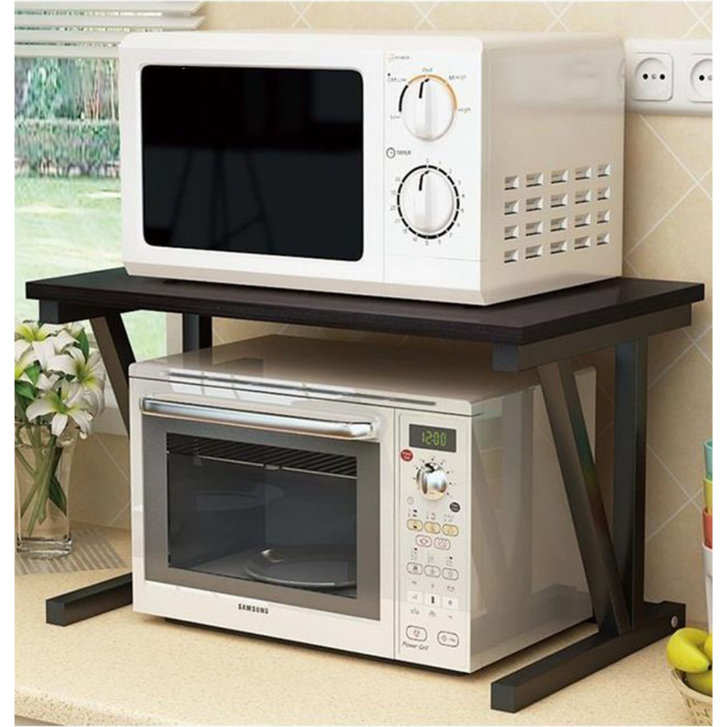 Wooden Microwave Shelve Multi-purpose Kitchen Rack Black Organizer Oven ...
