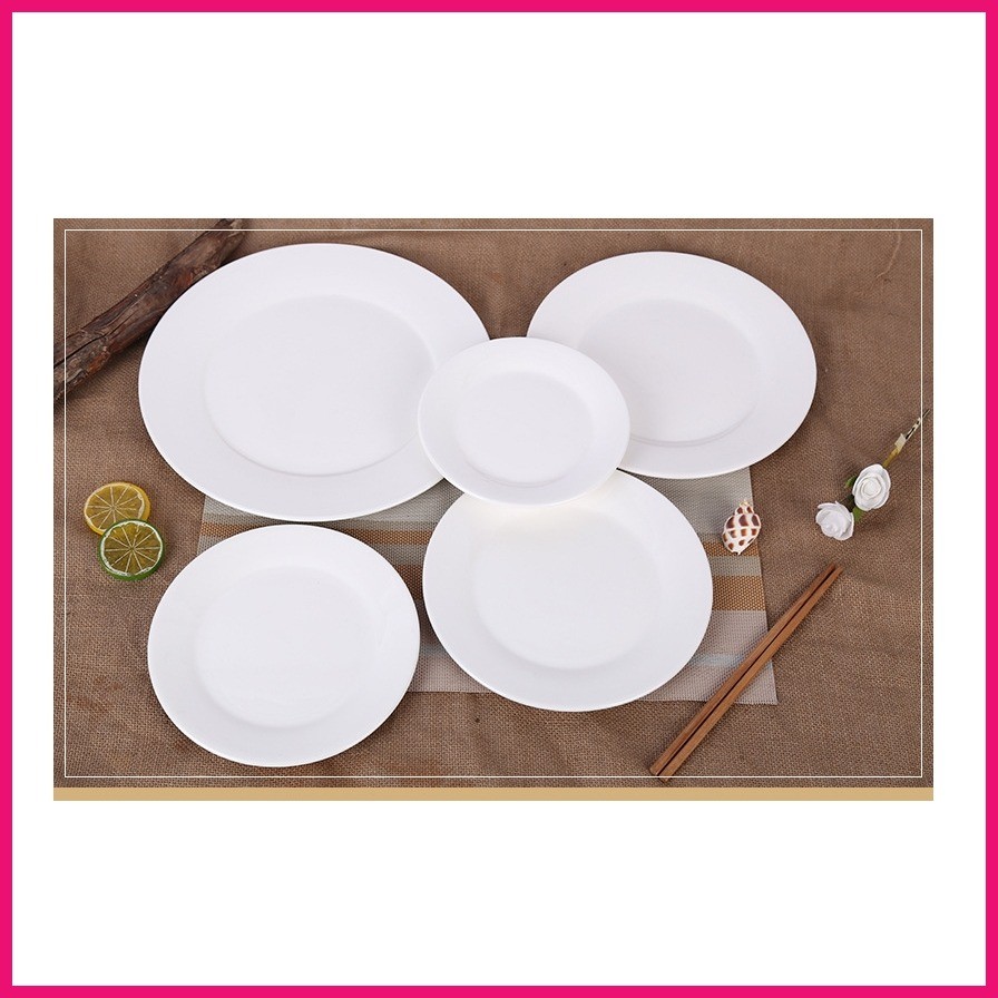 M&A 1pc Ceramic Flat Plate Household Pure White Thick Round Dish Plate ...