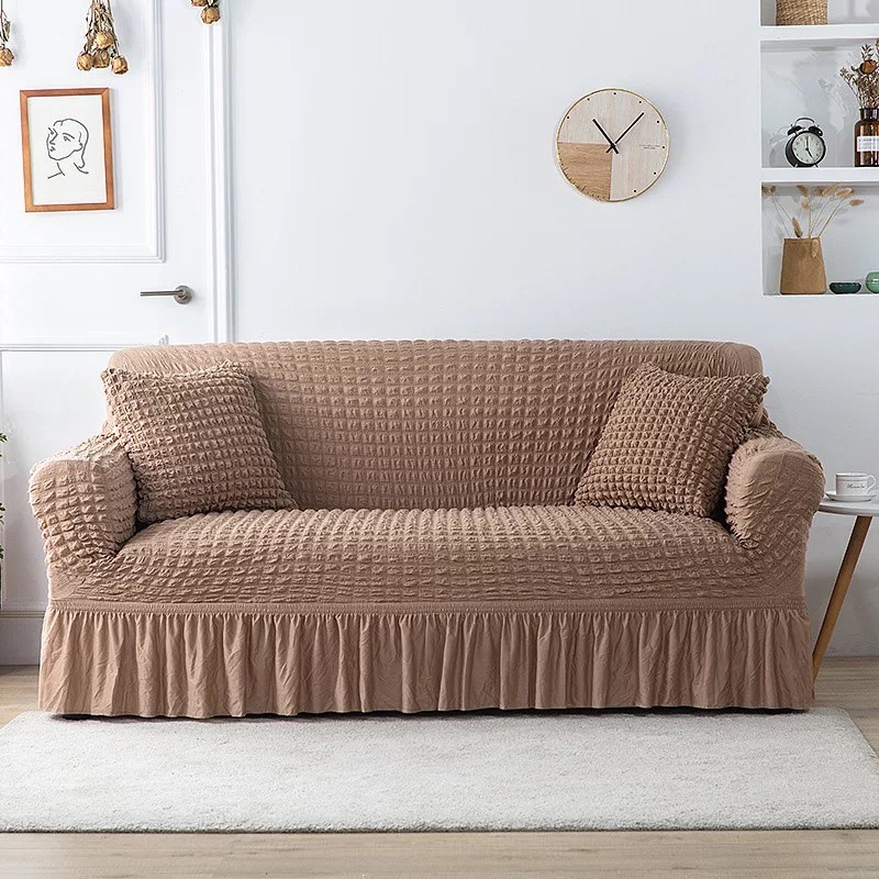 【Ready Stock】Elastic Seersucker Sofa Cover With Skirt 1/2/3/4 Seater L ...