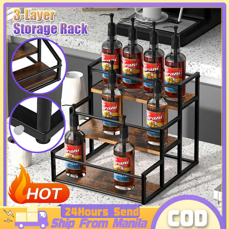 3-Tier Coffee Syrup Rack Organizer Condiment Wine Steel For Bar Counter ...