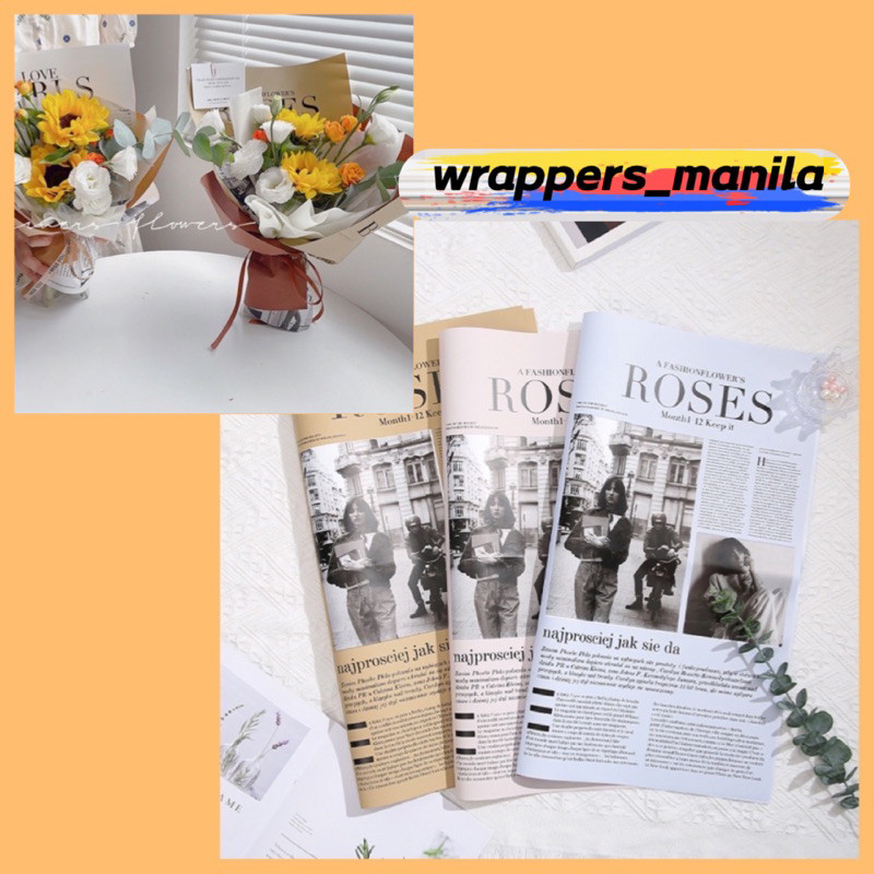 20pcs Roses Newspaper Design Wrapper Bouquet Wrapping Paper (Waterproof ...