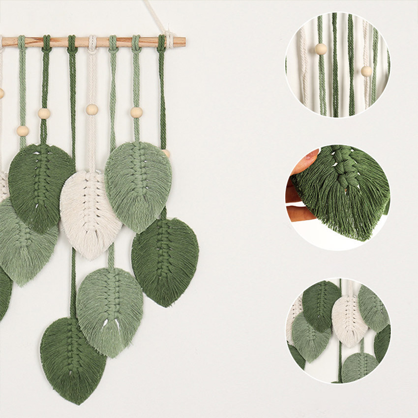 GEEBON Boho Wall Decor Macrame HandmadeYarn Woven Wall Art Leaf ...