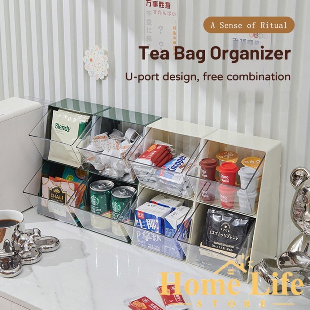HL 2 Tier Partition Desktop Tea Bag Container Condiment Storage Coffee ...