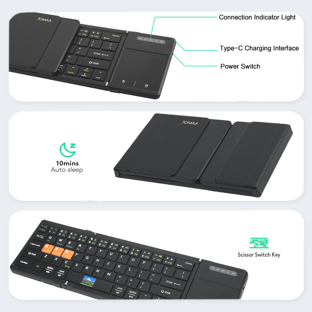 Foldable Bluetooth Keyboard with Touchpad, Ultra-Slim Rechargeable ...
