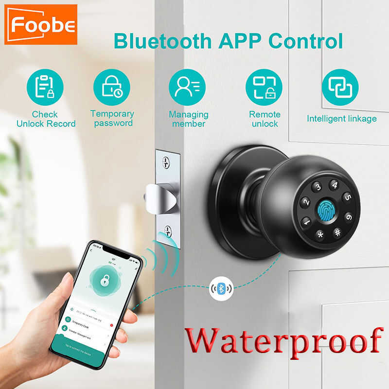 Foobe Waterproof Keypad Knob Smart Fingerprint Keyless Entry Ball Door ...