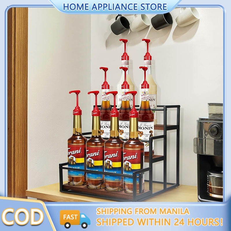 Syrup Storage Rack Kitchen Shelf Spice Bottle Storage Rack Wooden Syrup ...
