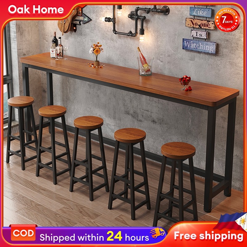 Table 100/120/140CM Solid Wood High Bar Table Long Rectangle Table ...