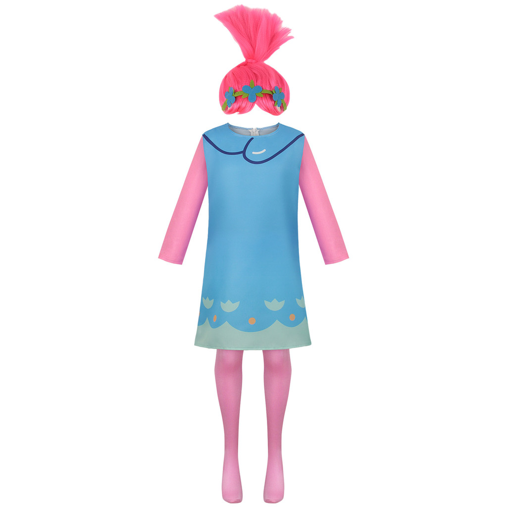 Trolls Cos Clothes Anime Poppy Dress Branch Cosplay Stage Halloween ...