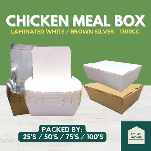 Chicken Box 1300cc Meal Box Large - 2 [ Laminated White / Brown Silver ...
