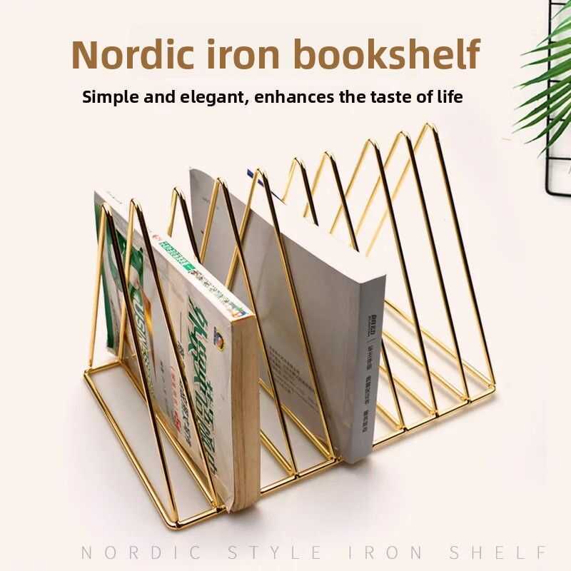 Nordic Iron Triangle Bookshelf Study Desk Magazine Storage Rack Home ...