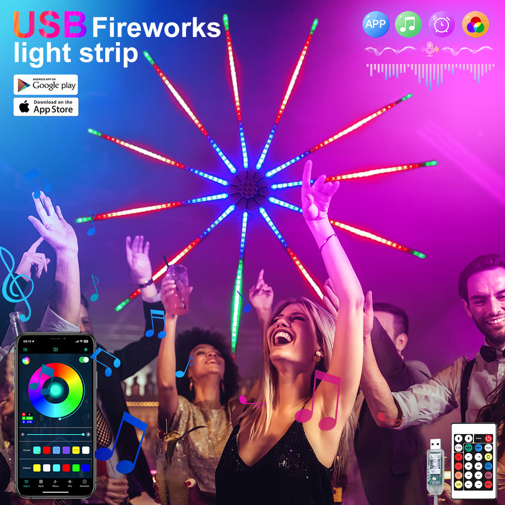 Led Strip USB Colorful Fireworks Light LED Decor RGBIC Atmosphere Light ...