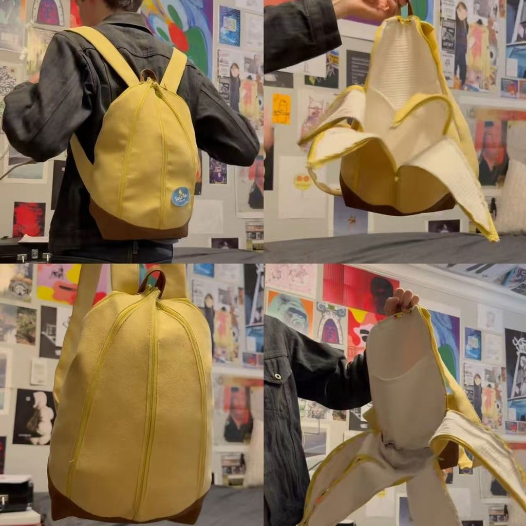 2026New Yellow Big Banana Backpack Creative Peel the Banana Doll Bag ...