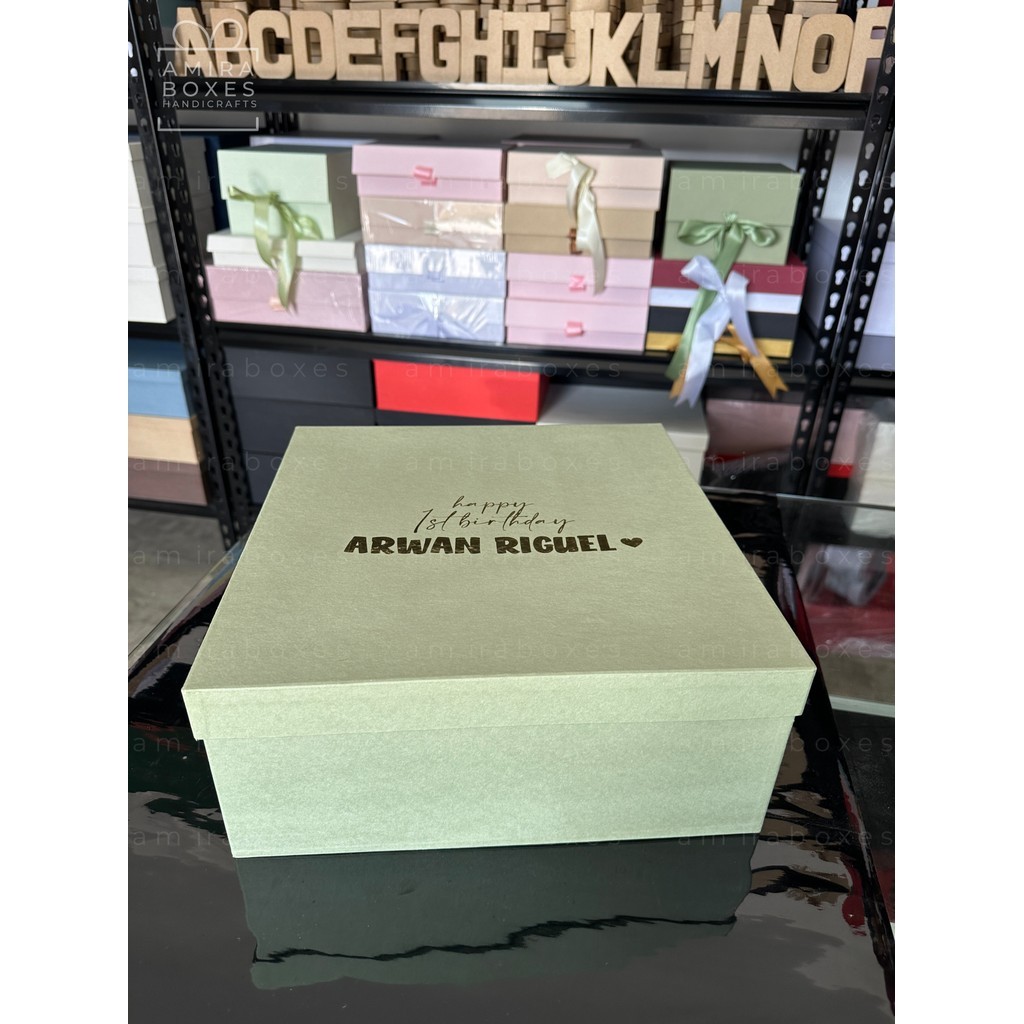 Personalized GIFT BOX SET (gift box + add-ons) XL 12x12x5 - SAGE GREEN ...