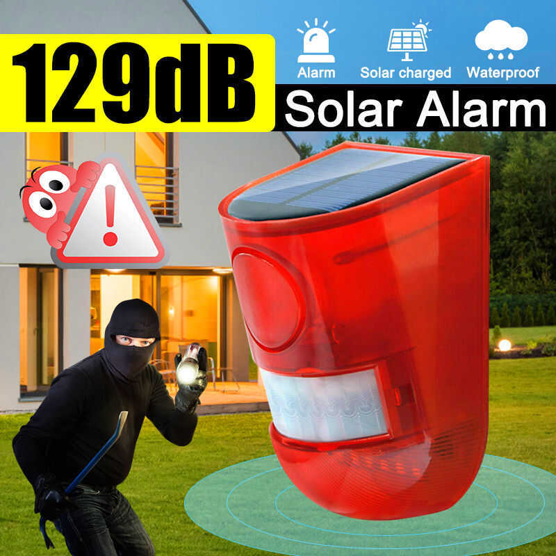 Wireless Solar Loud Strobe Alarm Light Infrared Sensor Motion Detector ...