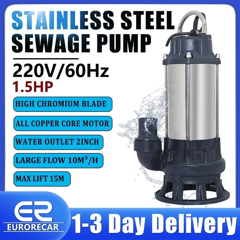 220V Submersible Sewage Pump Drain Flood Stainless Steel Dirty Water ...