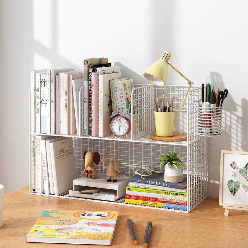 Desktop Bookshelf Double-Layer Rack Office Organizer Student Study Desk ...