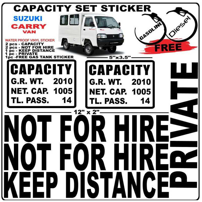SUZUKI CARRY VAN CAPACITY STICKER SET NOT FOR HIRE / KEEP DISTANCE ...