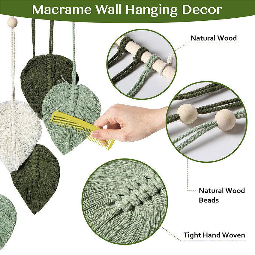 GEEBON Boho Wall Decor Macrame HandmadeYarn Woven Wall Art Leaf ...