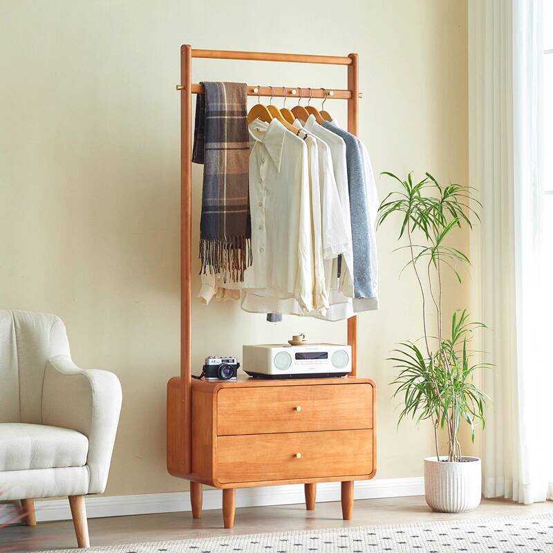 Solid Wood Coat Clothes Rack Bedside Table Integrated Master Bedroom ...